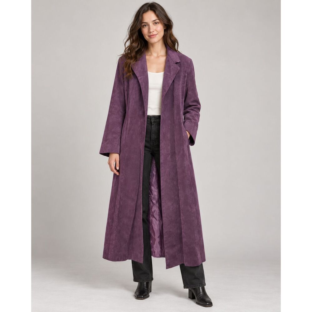 Vintage A Trigère Coat Purple Ultrasuede Look Faux Suede Maxi Coat Union Made